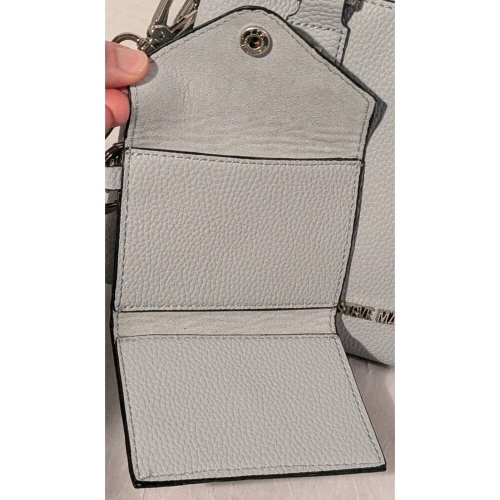 Steve Madden Crossbody Purse Attached Wallet Faux Leather Satchel Gray Pebbled - Picture 6 of 13